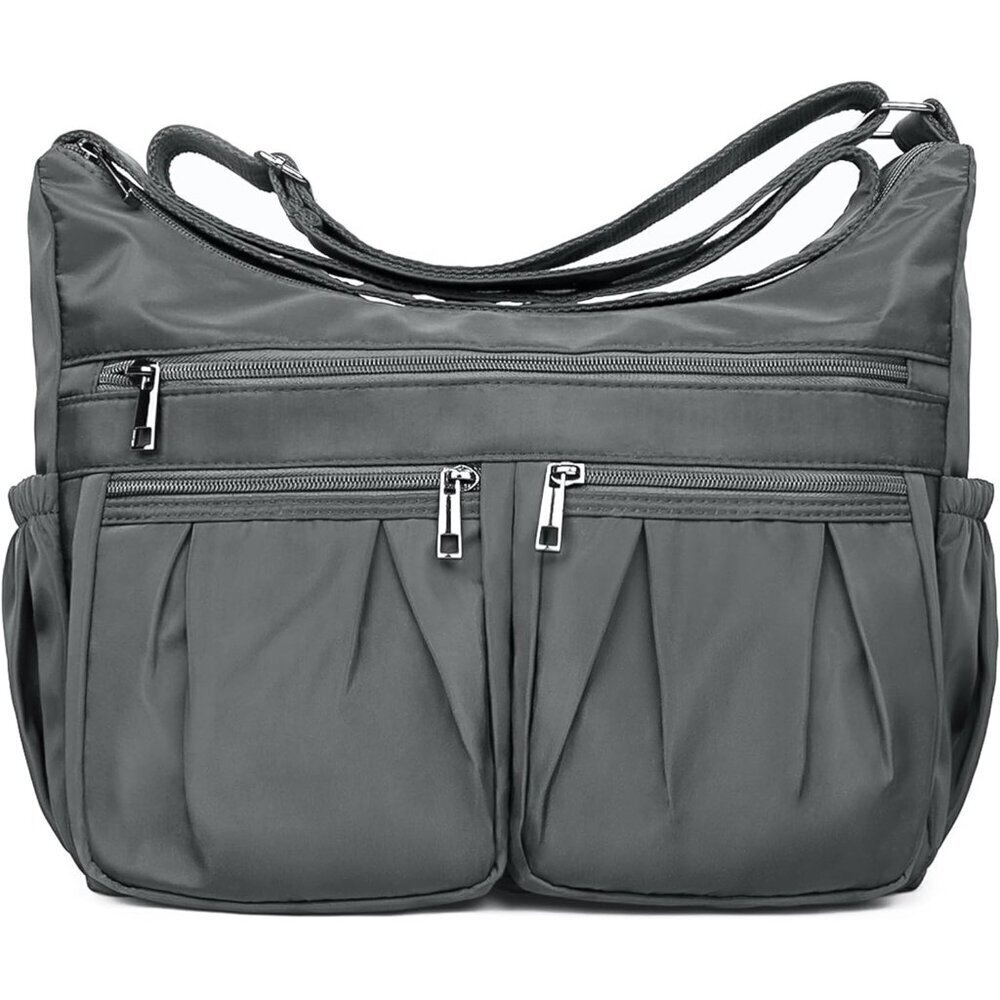 Women Grey-l Nylon Water Resistant Anti Theft Travel Crossbody Shoulder Bag